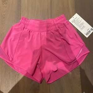 Sonic Pink lululemon hotty hot LR lined shorts 4”, size 2,
